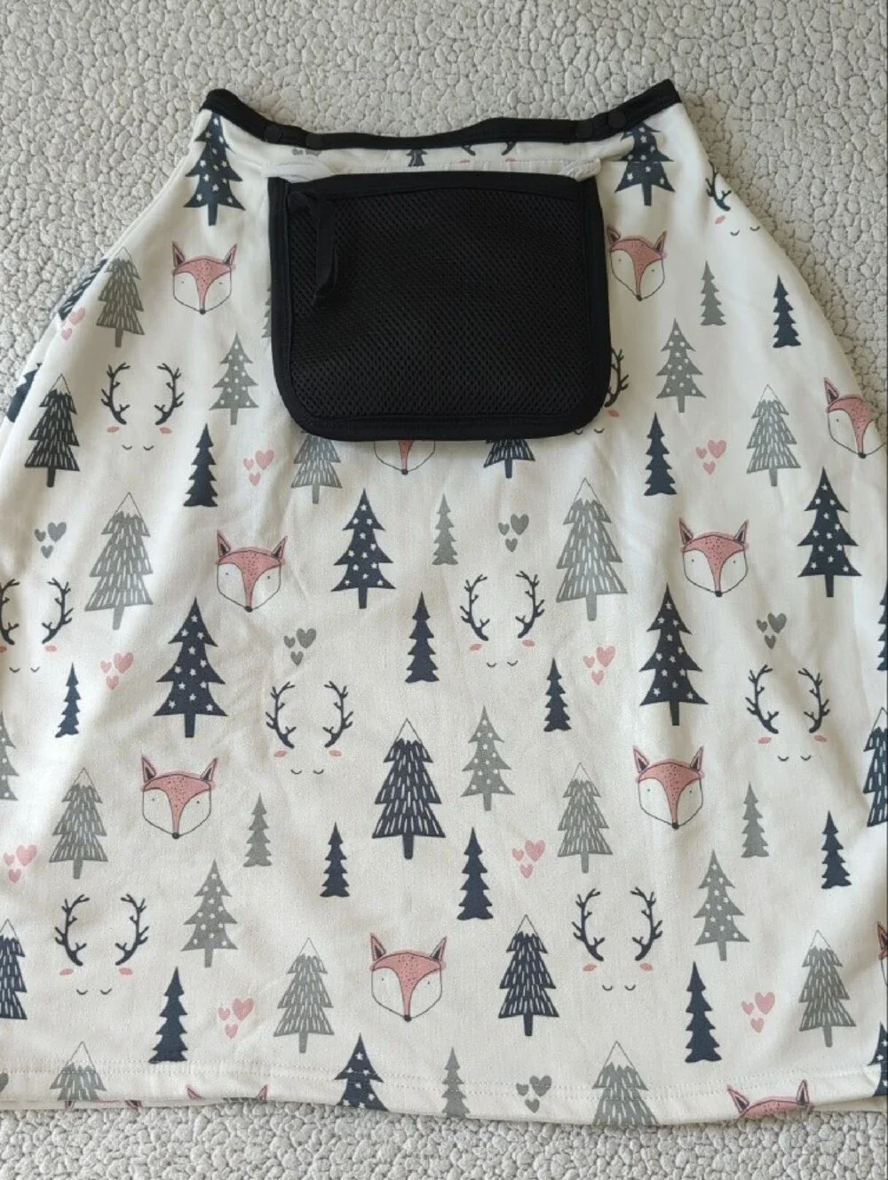 White & Pink Fox Print Baby Car Seat Cover